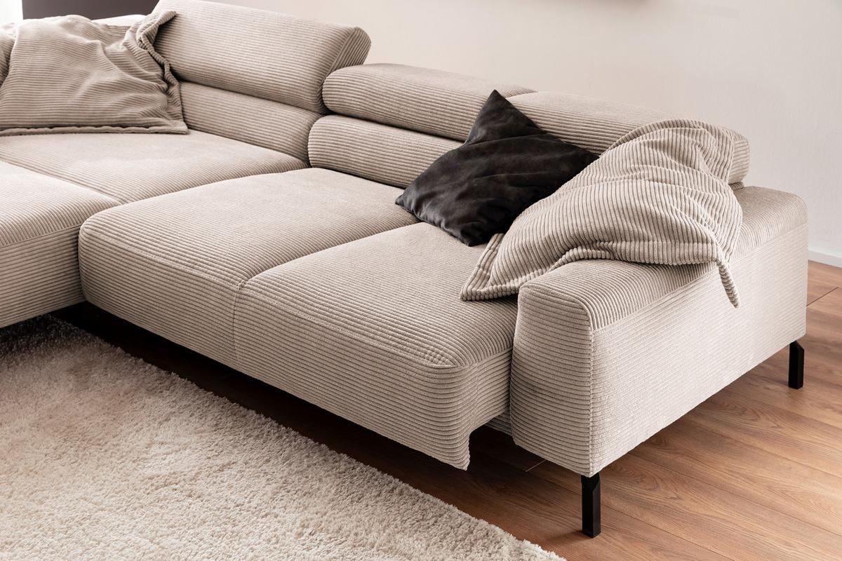 ECKSOFA DELIA Taupe Cord Relaxfunktion - Taupe/Schwarz, Textil/Metall (276/219cm) - KAWOLA
