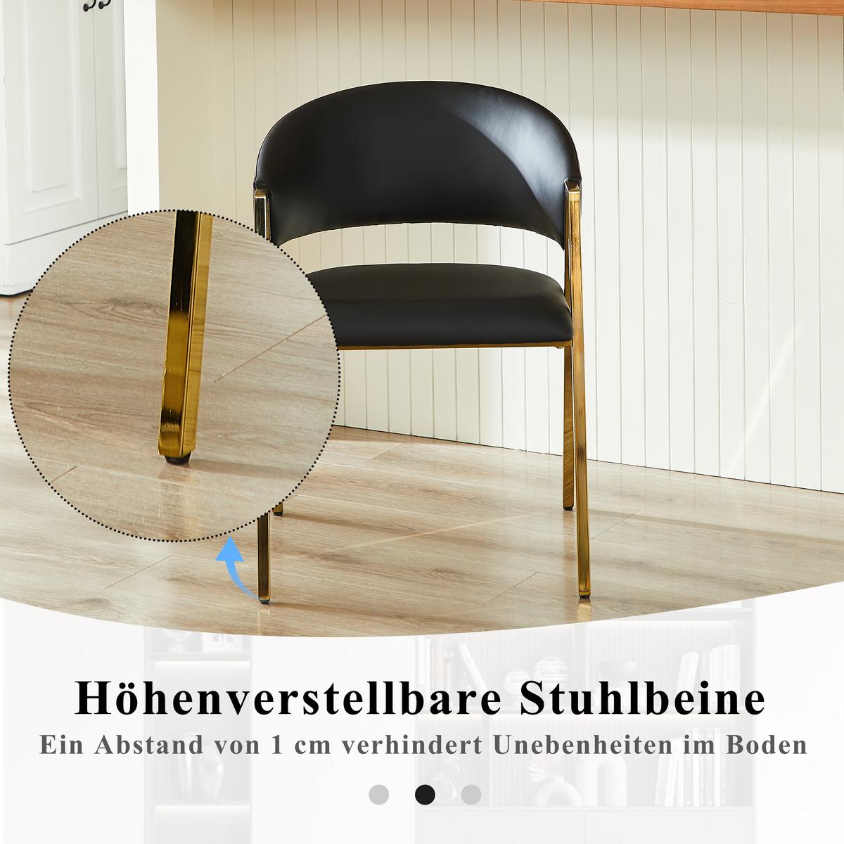 ESSZIMMERSTUHL 2ER-SET aus schwarzem PU-Leder und Gold Metall, mit Rückenlehne und Höhenausgleich - Schwarz, Textil (56/77/59cm) - Urban Meuble
