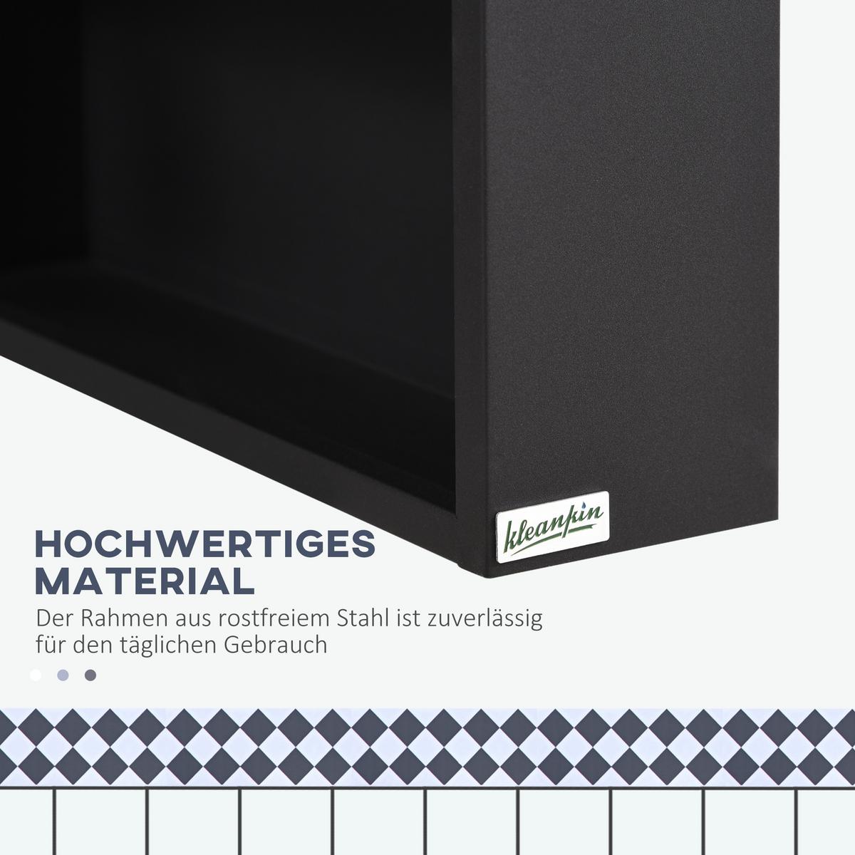SPIEGELSCHRANK mit Spiegeltür, 2 Innenböden, Edelstahl, Glas, Schwarz - Schwarz, Glas (46/58/14cm) - Kleankin