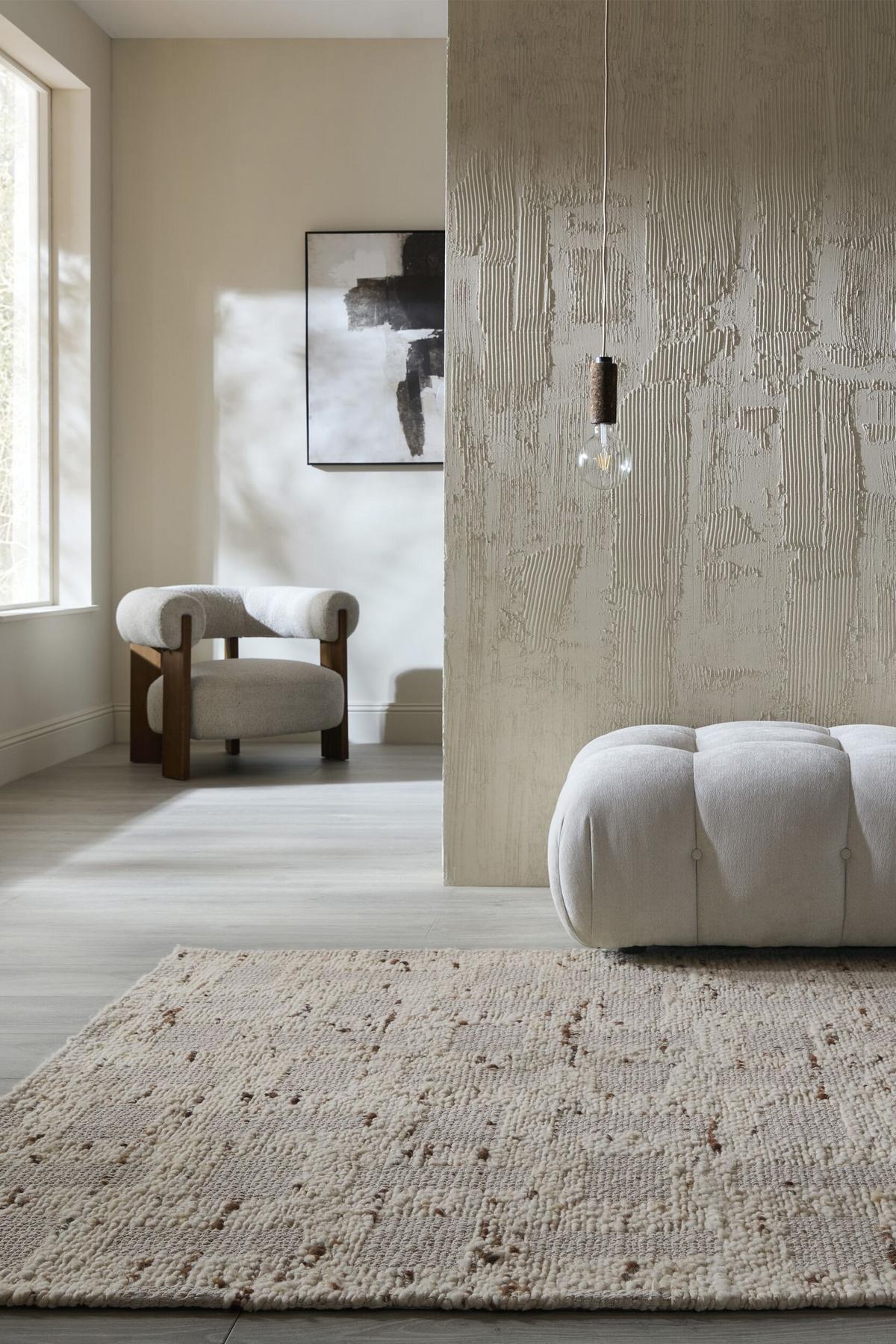 WOLLTEPPICH handgewebt ELIN, geometrisch, Natur, 140 x 200 cm - Beige, Textil (200/140cm) - KADIMA DESIGN