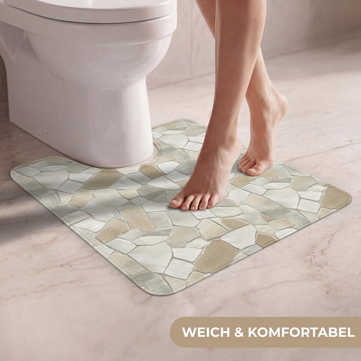 WC-VORLEGER Mosaik - Steine - Beige Toilettenvorleger 55x60 cm - Beige, Textil (55/1cm) - OnlyWow
