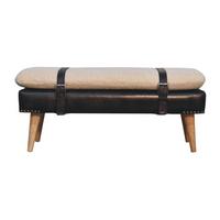 BANK Bouclé Büffelleder Schwarz, Gürtelriemen-Design, Braun - Braun, Holz (90/40/35cm) - Artisan Furniture