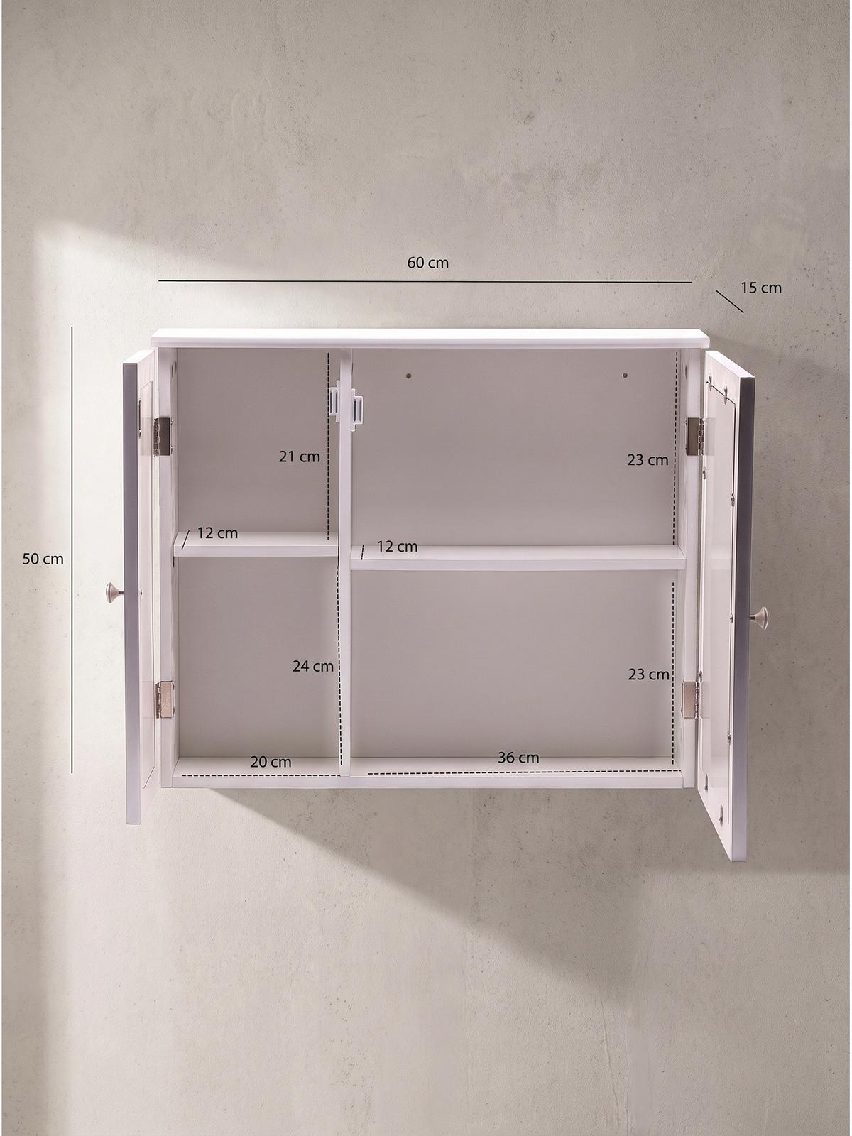 WANDSCHRANK ADOUR, MDF, mit Stauraum, Weiß, 60 x 15 x 50 cm - Weiß, Holzwerkstoff/Metall (60/50/15cm) - KADIMA DESIGN