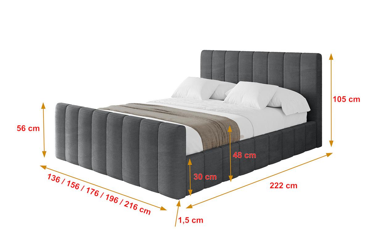 POLSTERBETT mit Bettkasten, Fußteil und Lattenrost, Boxbett ohne Matratze - FINO-Z 180x200 Dunkelgrau - Anthrazit, Holzwerkstoff/Textil (180/200cm) - ALTDECOR