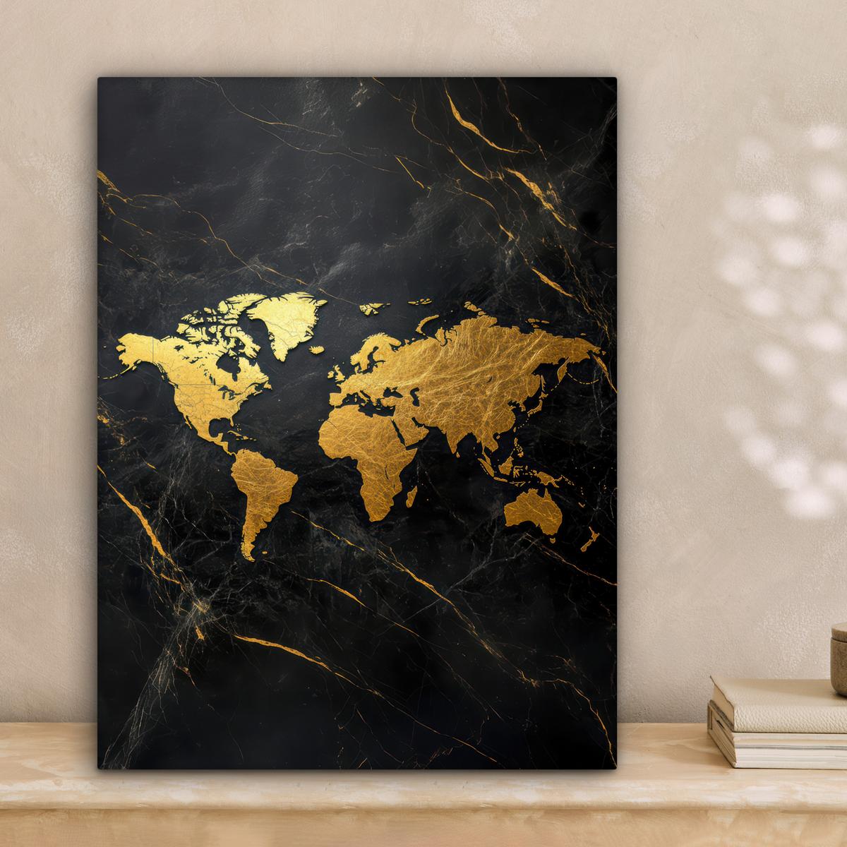 LEINWANDBILD Weltkarte - Gold - Marmor Room Decor 30x40 cm - Goldfarben, Textil (30/40cm) - MuchoWow