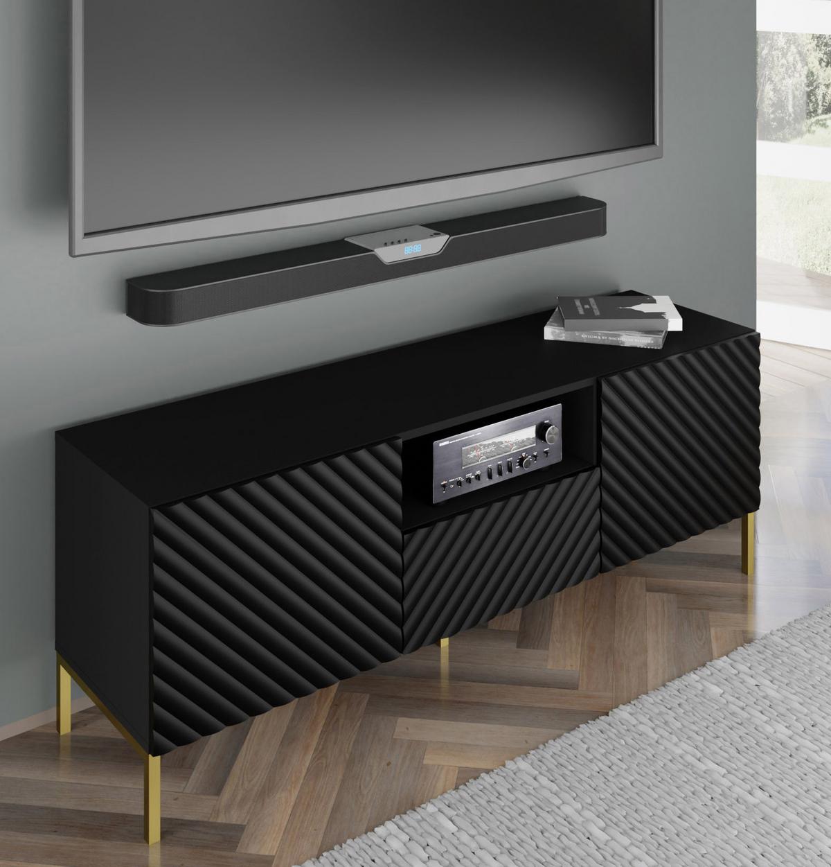 TV LOWBOARD Schwarz, Gold 150/56/42 - Goldfarben/Schwarz, Holzwerkstoff (150/56/42cm) - RAUMHIRSCH FURNITURE