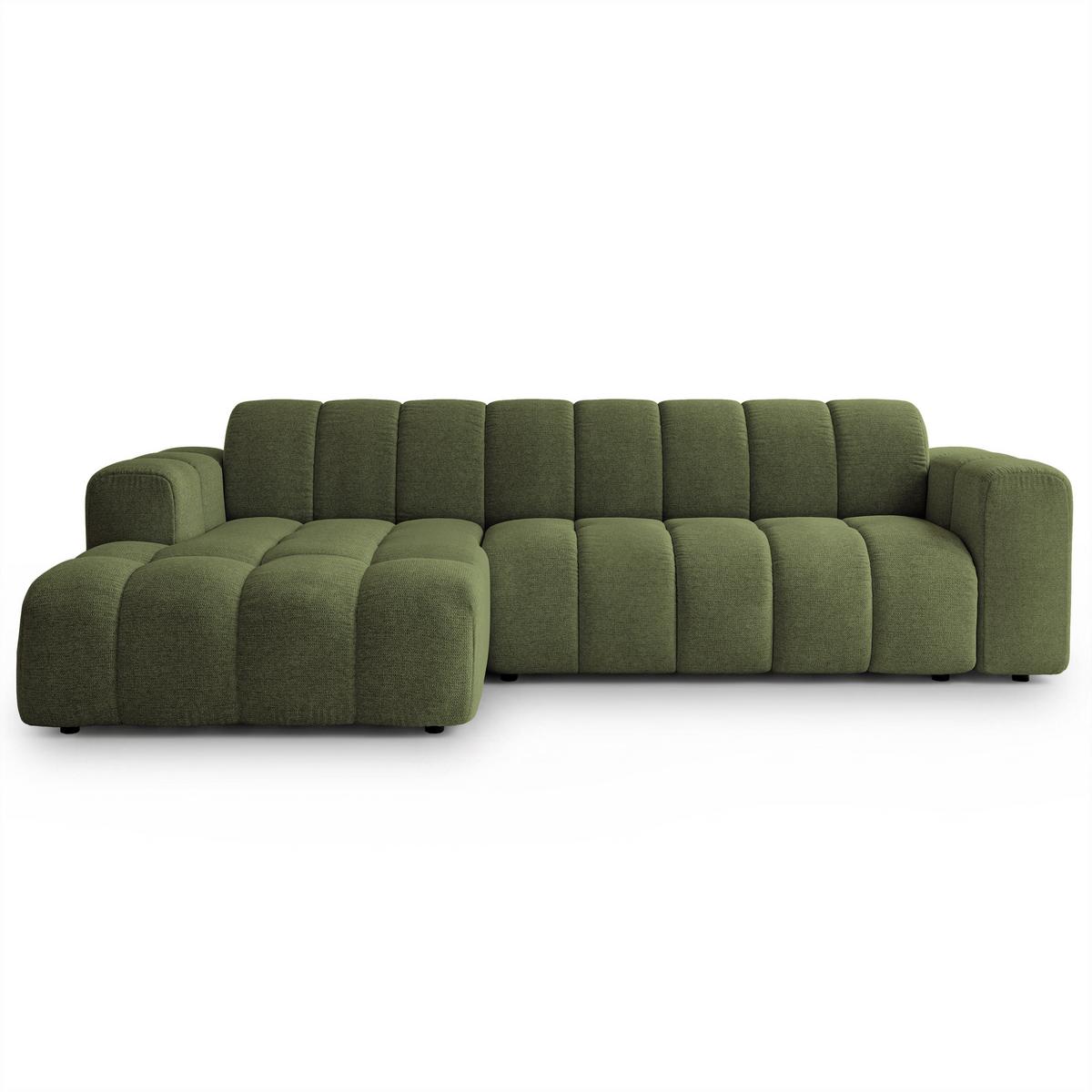 ECKSOFA SETIA Olivgrün Strukturstoff mit Schlaffunktion - Olivgrün, Holz (304/165cm) - MASSENO