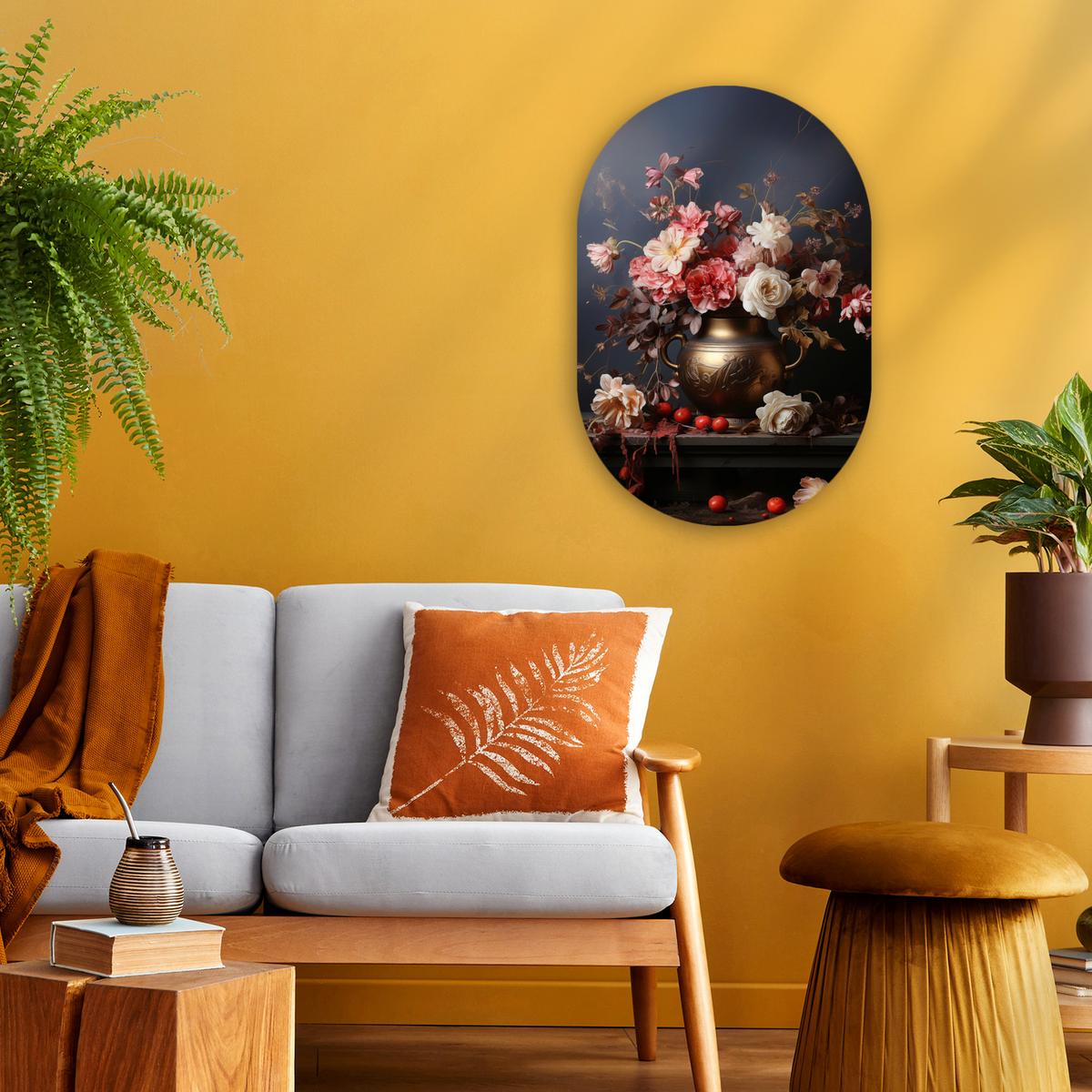 WANDBILD Stilleben - Blumen - Rosen - Blumenstrauß - Vase Deko Wohnzimmer 40x60 cm - Dunkelbraun, Kunststoff (40/60cm) - MuchoWow