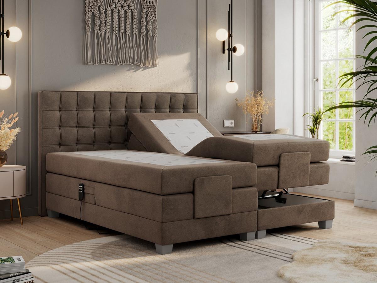 BOXBETT ELEKTRO 140/200 Braun Velvet - H4 - Braun, Holz/Textil (140/200cm) - MKS
