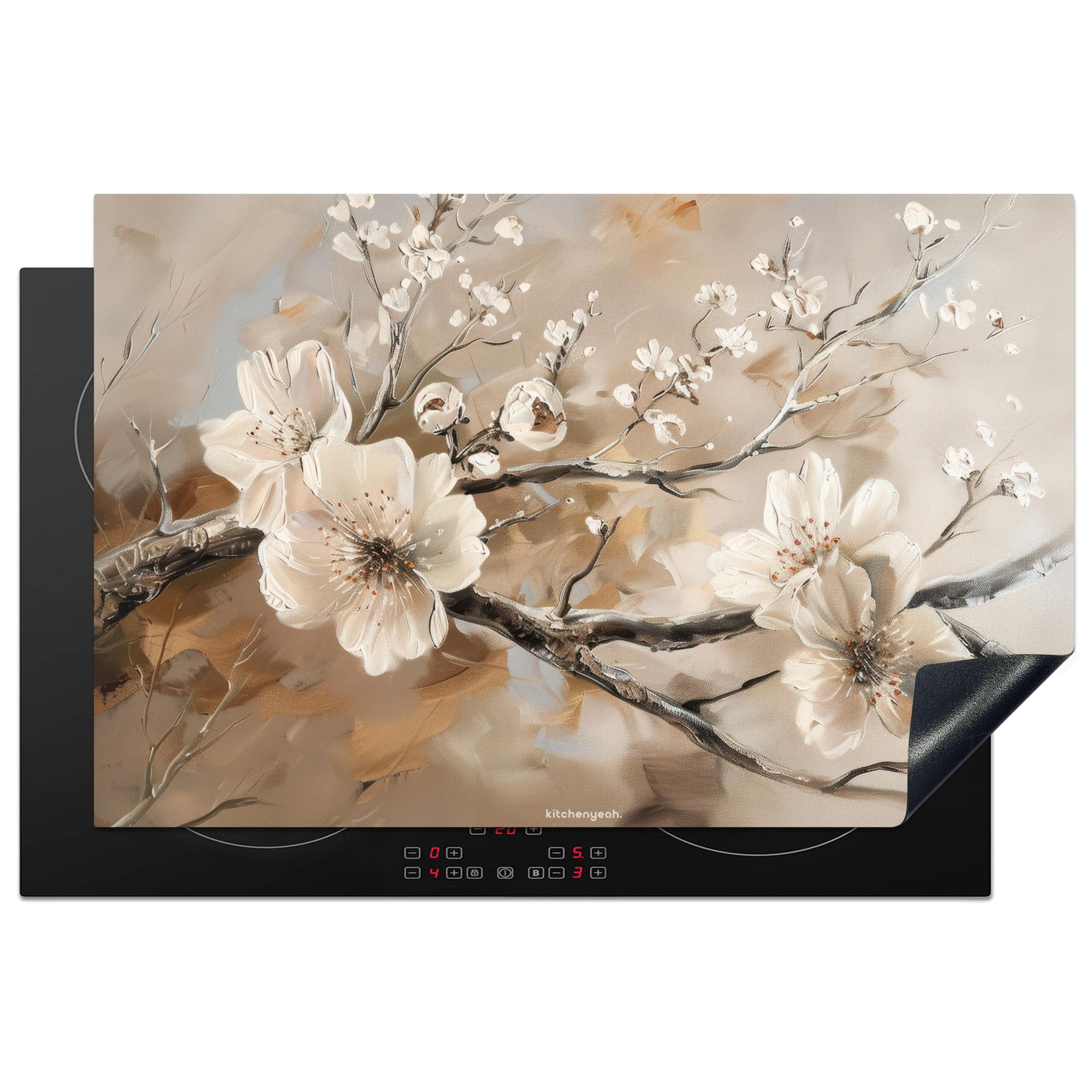 HERDABDECKPLATTE Blumen - Abstrakt - Gemalt - Beige Ceranfeldabdeckung 80x52 cm - Kaschmir, Kunststoff (80/52/0.2cm) - MuchoWow