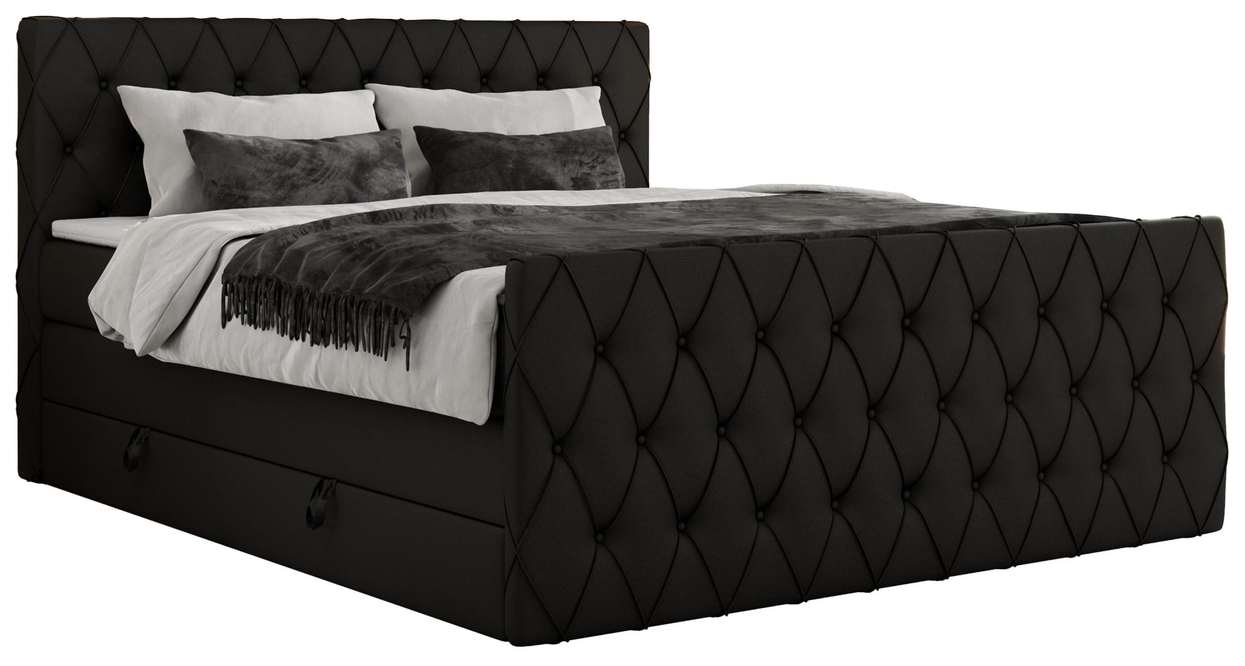 BOXSPRINGBETT MIREN KING DUO 200/200 Schwarz Kunstleder - H3 - Schwarz, Holz/Textil (200/200cm) - MKS