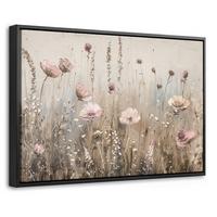 LEINWAND Bilder mit Rahmen - Blumen - Rosa - Modern - Beige - 60x40 - Beige, Textil (60/40cm) - MuchoWow
