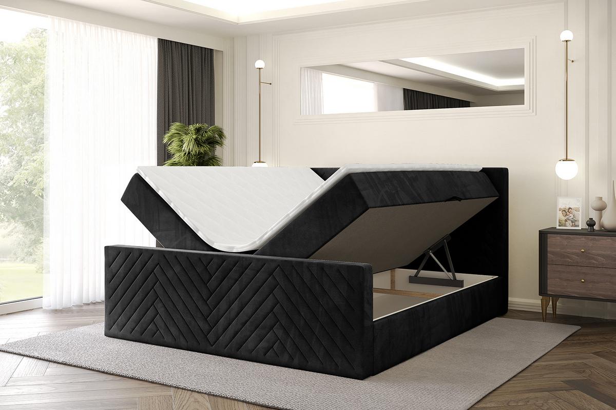 BOXBETT mit Matratze H4 und Lattenrost - VEXA-Z - 200x200 - Schwarz Casablanca - Schwarz, Holzwerkstoff (200/200cm) - ALTDECOR