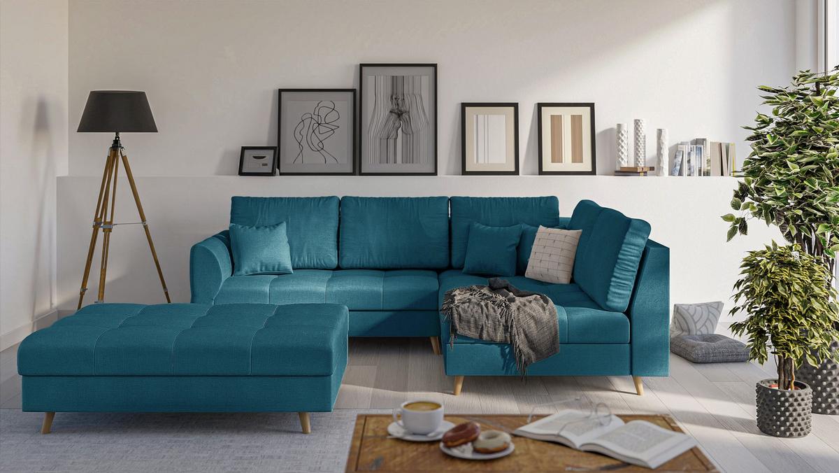 HOCKER Lorine Mikrofaser Blau - Blau, Textil (118/40/73cm) - S-Style Möbel
