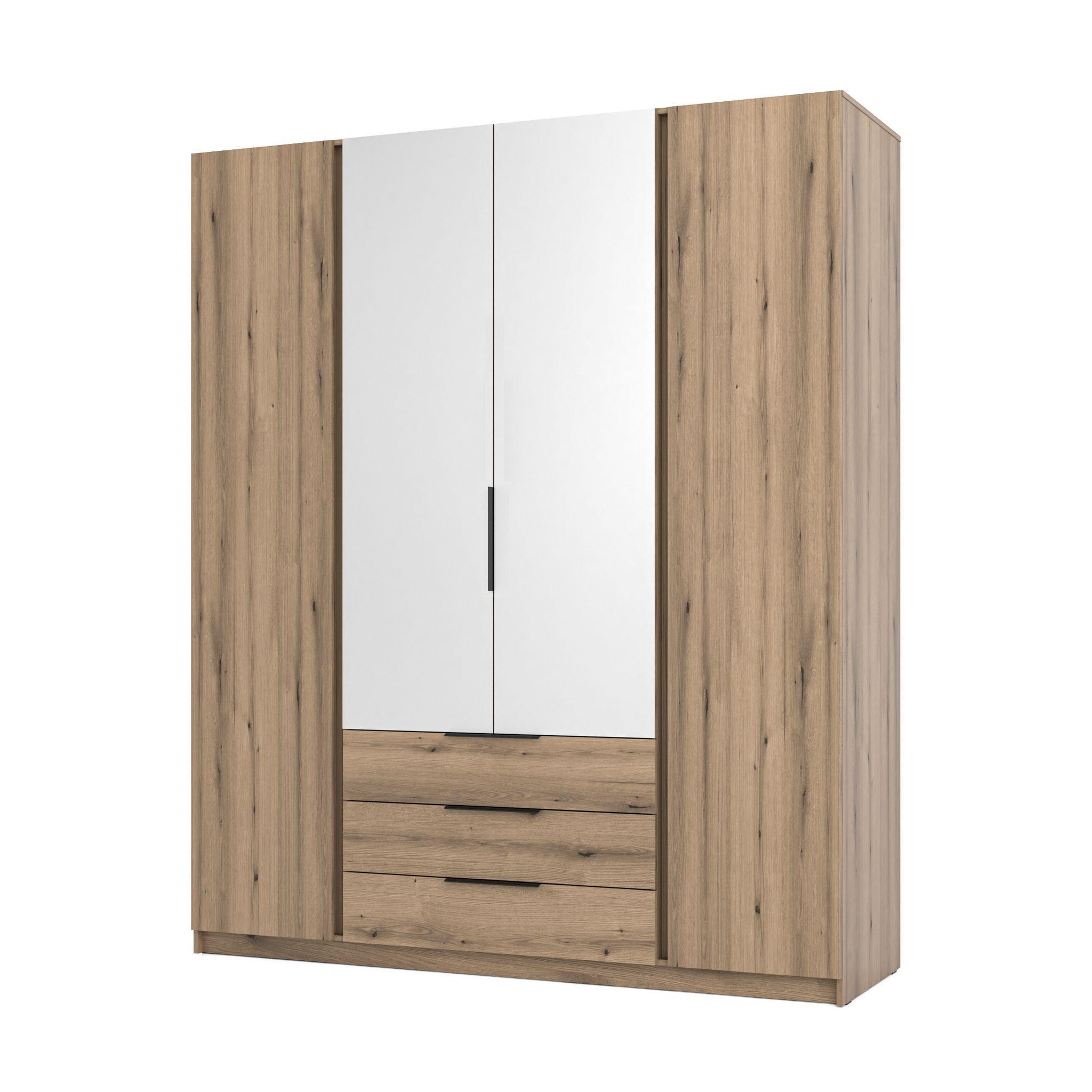 DREHTÜRENSCHRANK CAGLIARI 200/239/61,9 cm 4-türig mit Spiegel Goldfarben - Goldfarben, Holzwerkstoff (200/239/61.9cm) - MASSENO