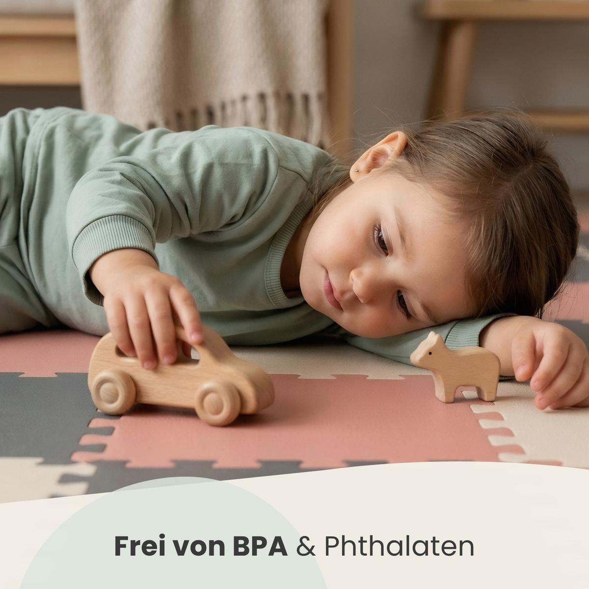 SPIELMATTE mit Rand - 270/90/1 cm Puzzlematte Grau Rosa Beige - Grau, Kunststoff (30/30cm) - Littletom
