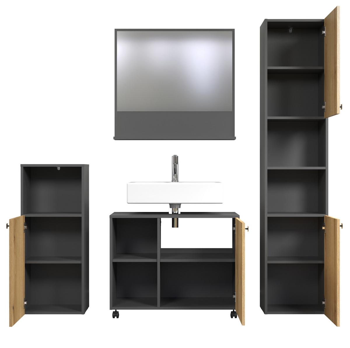 BADMÖBEL-SET Evoke Eiche, grau 180 x 186 cm 4-teilig, Badkombination in modernem Design - Eichefarben/Anthrazit, Holzwerkstoff/Metall (31/95/40cm) - Top.Furn