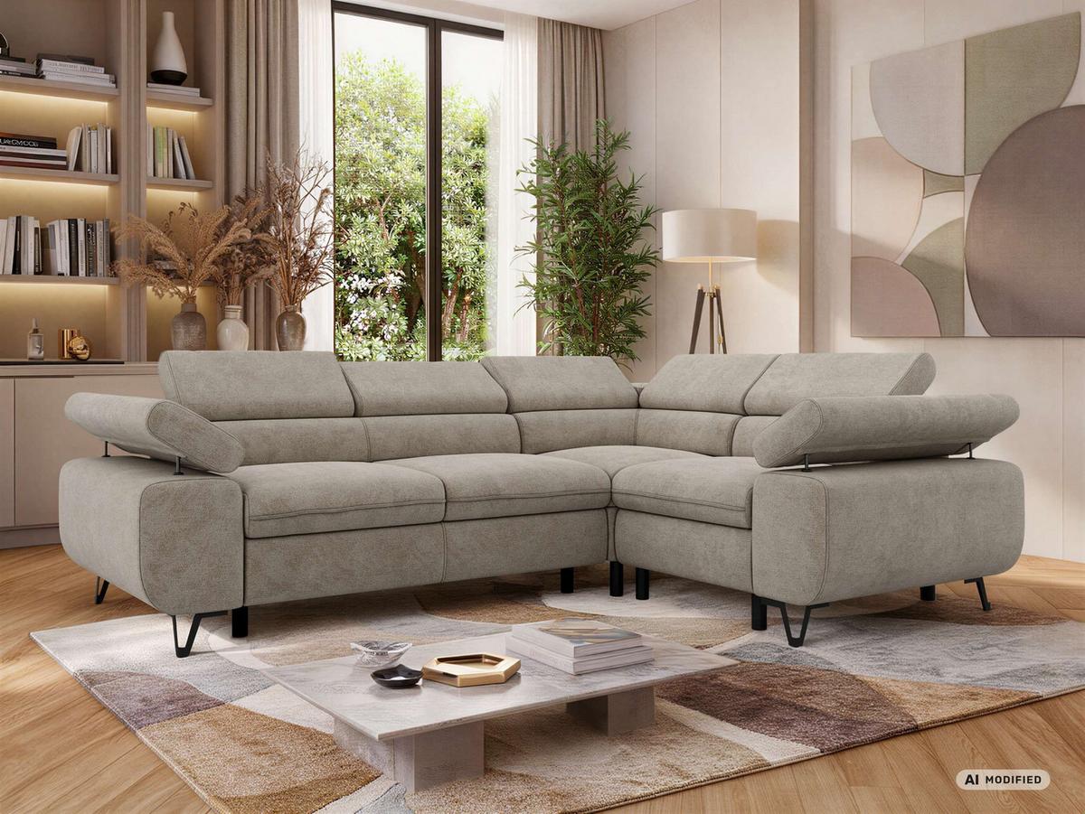 ECKSOFA ORSO L Greige Stukture - Rechts Seite - Greige/Schwarz, Textil/Metall (268/197cm) - MKS