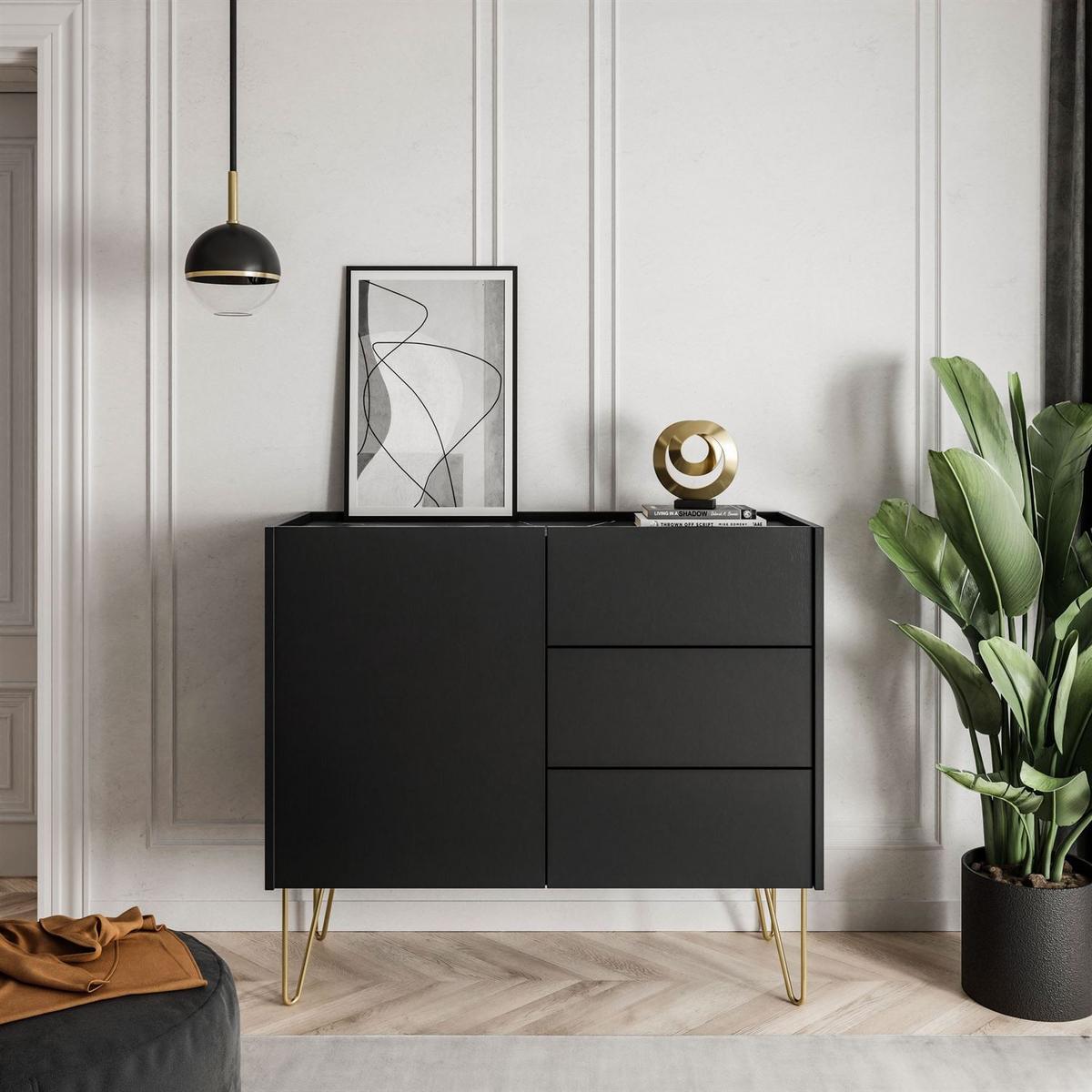 KOMMODE mit Schubladen EUPHORIA KSZ97 - Schwarz, Holzwerkstoff (97/83/37cm) - Lookway