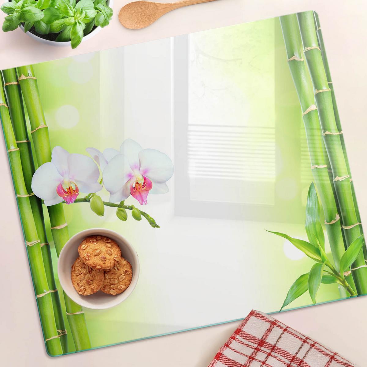 GLASPLATTE 60x52 cm Orchidee und Bambus - Grün, Glas (60/0.4/52cm) - TULUP