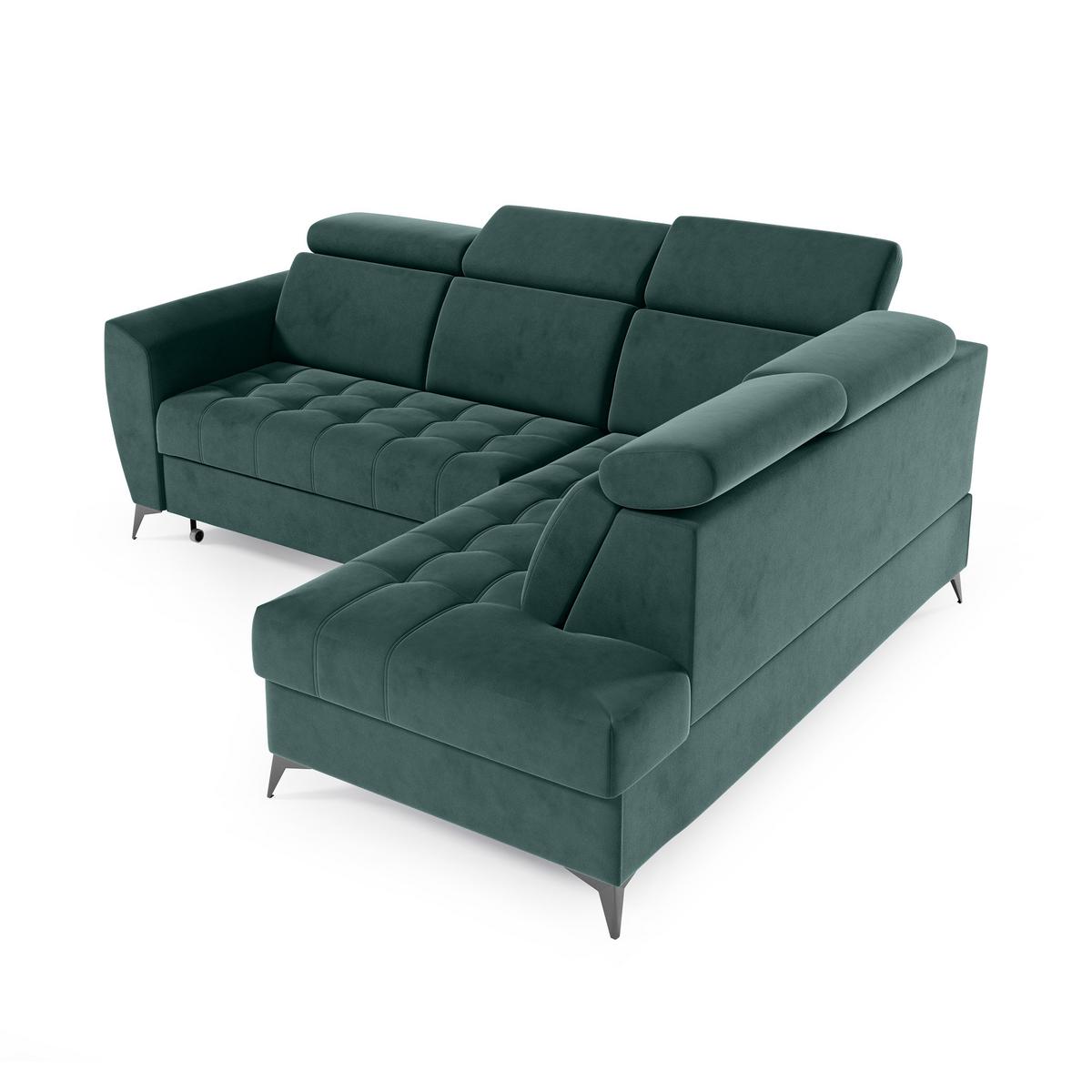 ECKSCHLAFSOFA Aurora II mit verstellbare Kopfstützen, Dunkelgrün, rechts - Dunkelgrün/Schwarz, Textil (266/204cm) - Beautysofa