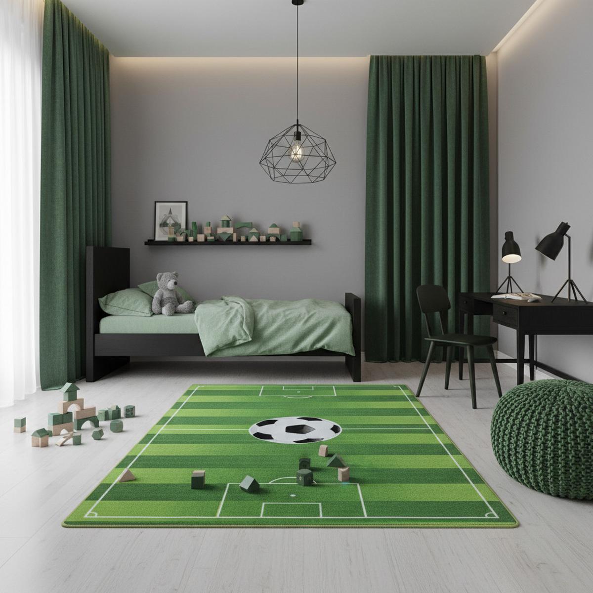KINDERTEPPICH TRAUN, mit Fußballfeld-Motiv, Grün, 140 x 200 cm - Grün, Textil (200/140cm) - KADIMA DESIGN
