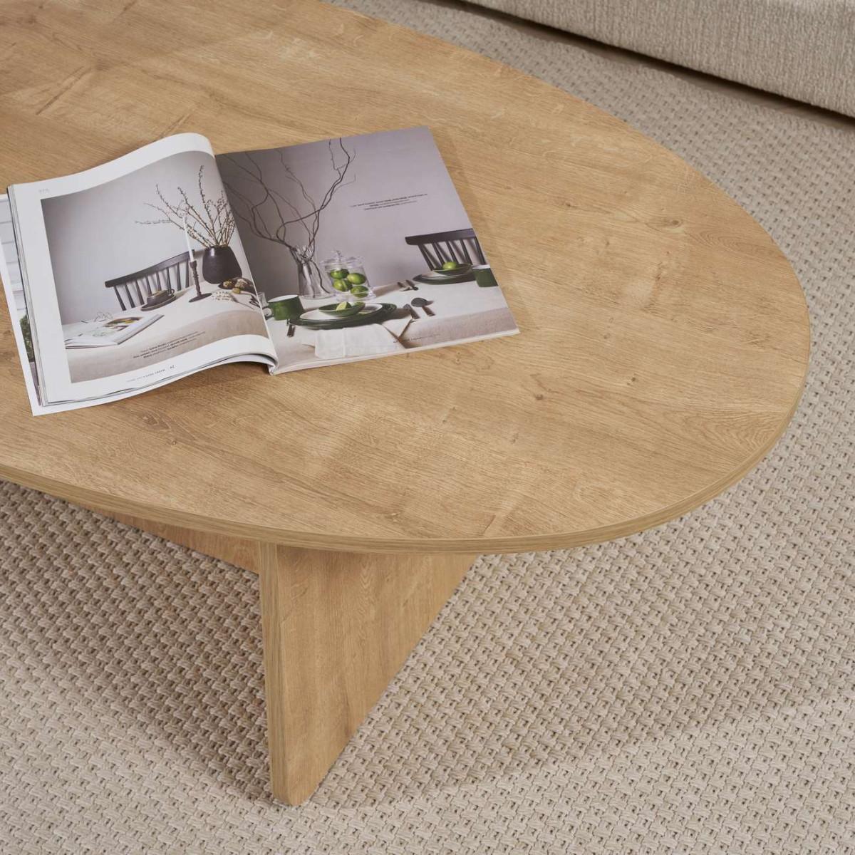 COUCHTISCH mit ovaler Platte L125 cm 65/120/40 cm - Eichefarben, Holzwerkstoff (70/65/40cm) - Calicosy