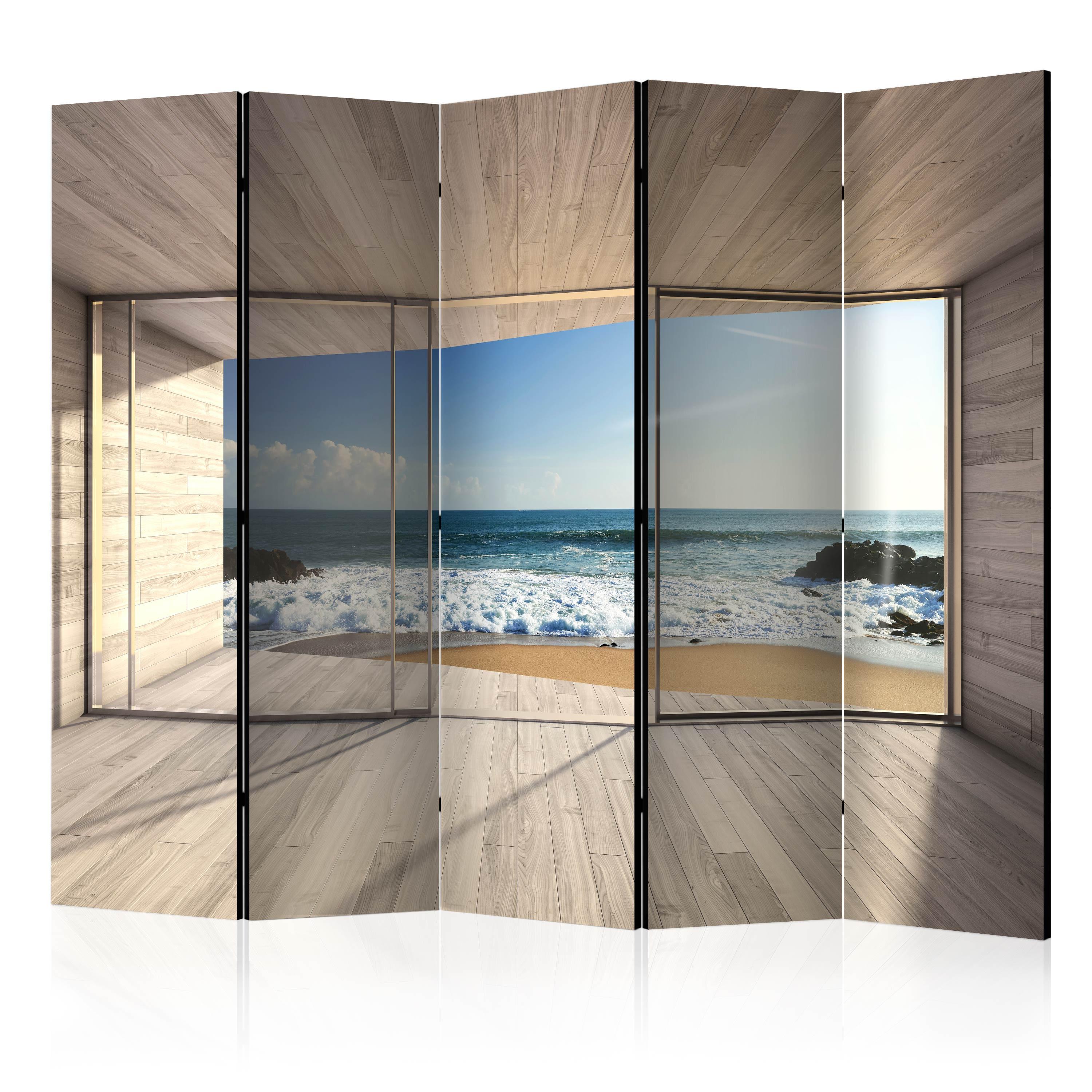 PARAVENT Einseitig Bedruckter 5-tlg 225x172 cm 3D-Ansicht Auf Das Meer - Multicolor, Holz/Textil (225/172/3cm) - Muralo