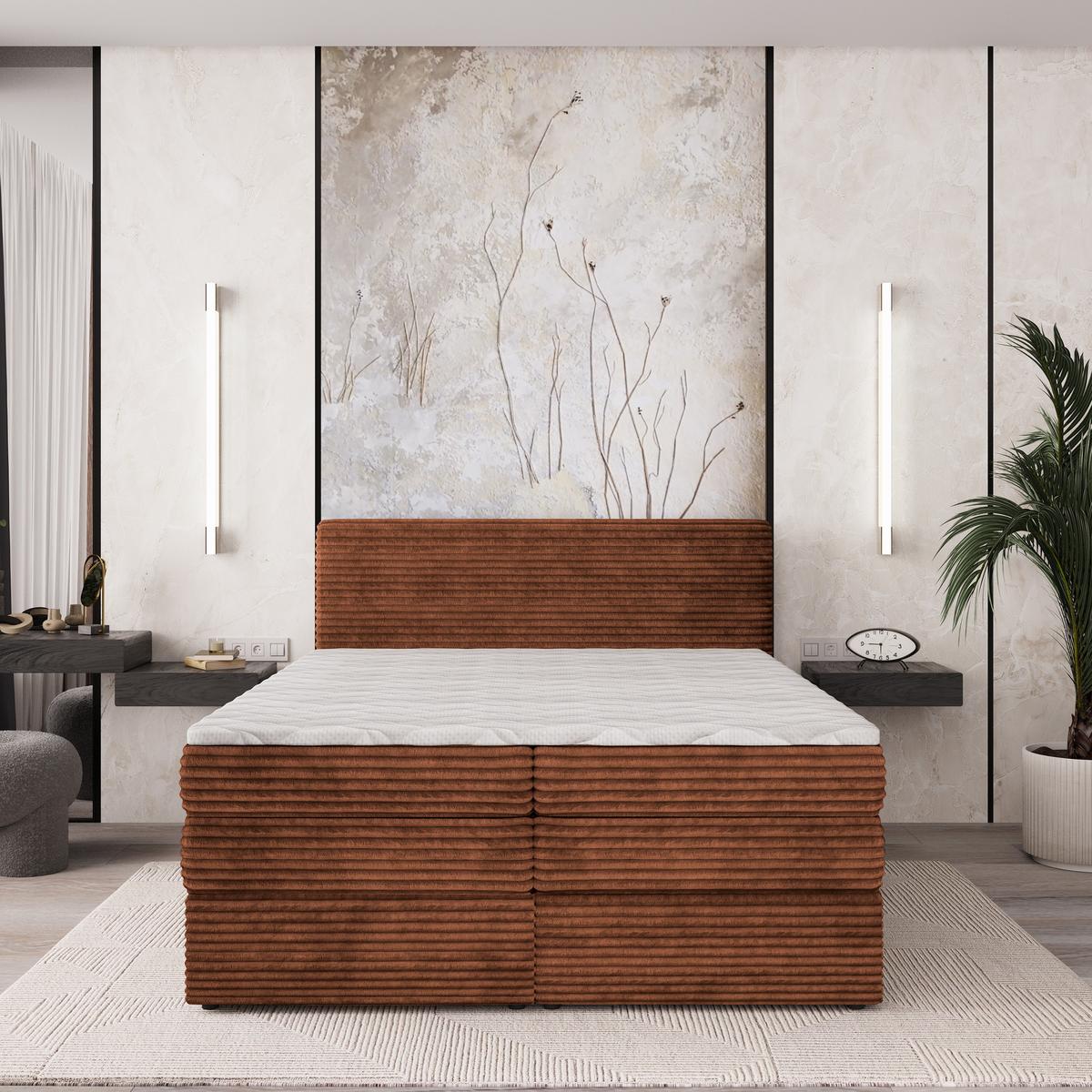 BOXSPRINGBETT LUNERA 160x200 cm mit Matratze und Topper - Braun - Braun, Holz (160/200cm) - MASSENO