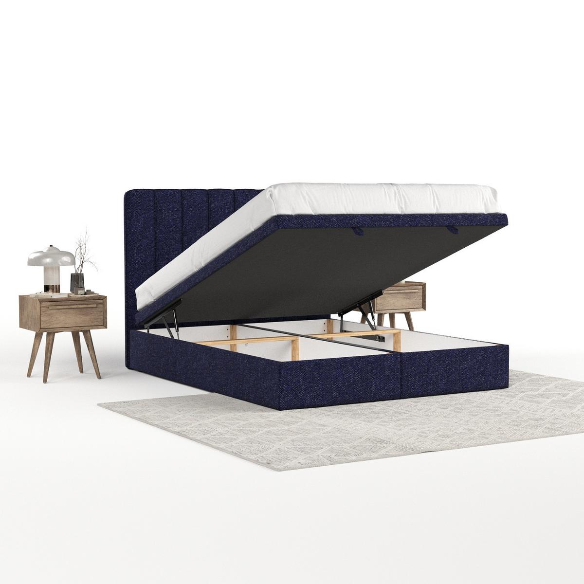 POLSTERBETT Vienna mit Stauraum 140/200 cm Marineblau im Alta Stoff - Schwarz/Dunkelblau, Holz/Holzwerkstoff (140/200cm) - AltaBeds