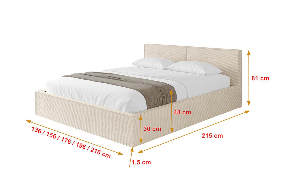POLSTERBETT mit Bettkasten und Lattenrost, Bett mit Matratze H3/H4 - EMMI-V1 180x200 Beige - Creme, Holzwerkstoff/Textil (180/200cm) - ALTDECOR