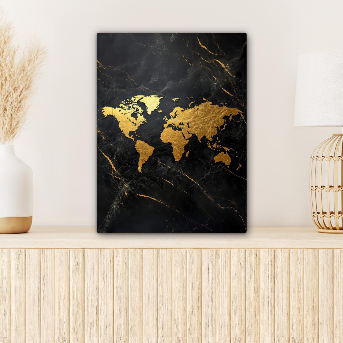 LEINWANDBILD Weltkarte - Gold - Marmor Room Decor 30x40 cm - Goldfarben, Textil (30/40cm) - MuchoWow