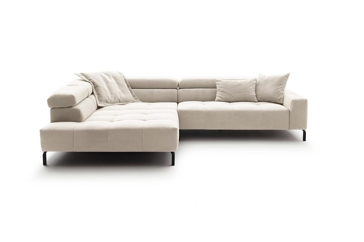 ECKSOFA OHIO Weiß Cord - Schwarz/Weiß, Textil/Metall (311/219cm) - KAWOLA