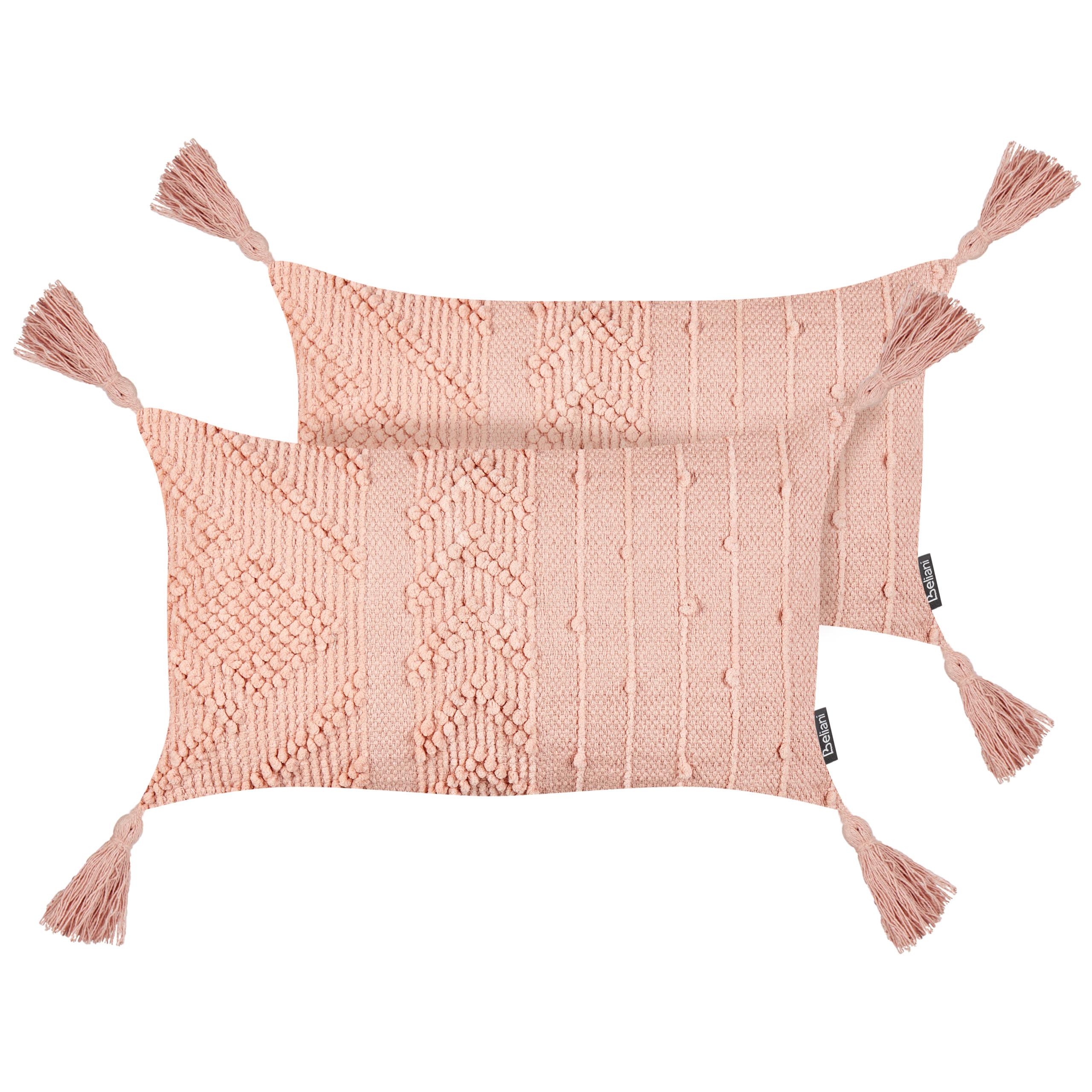 DEKOKISSEN 2er-Set Pfirsichrosa 30/50 cm Valvaria - Pink, Naturmaterialien (50/30cm) - Beliani