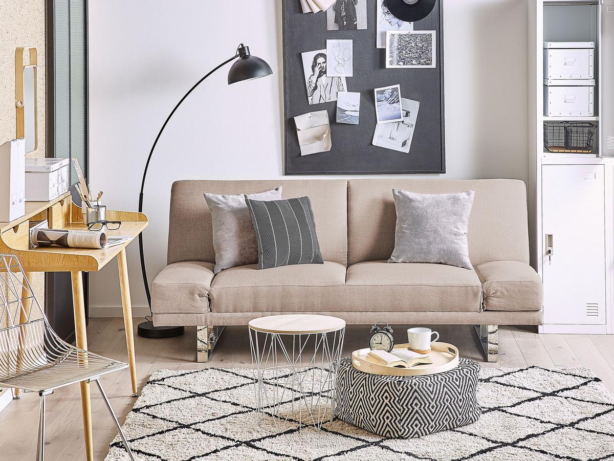 2-SITZER-SCHLAFSOFA Polyester Beige York - Beige, Textil (190/81/89cm) - Beliani
