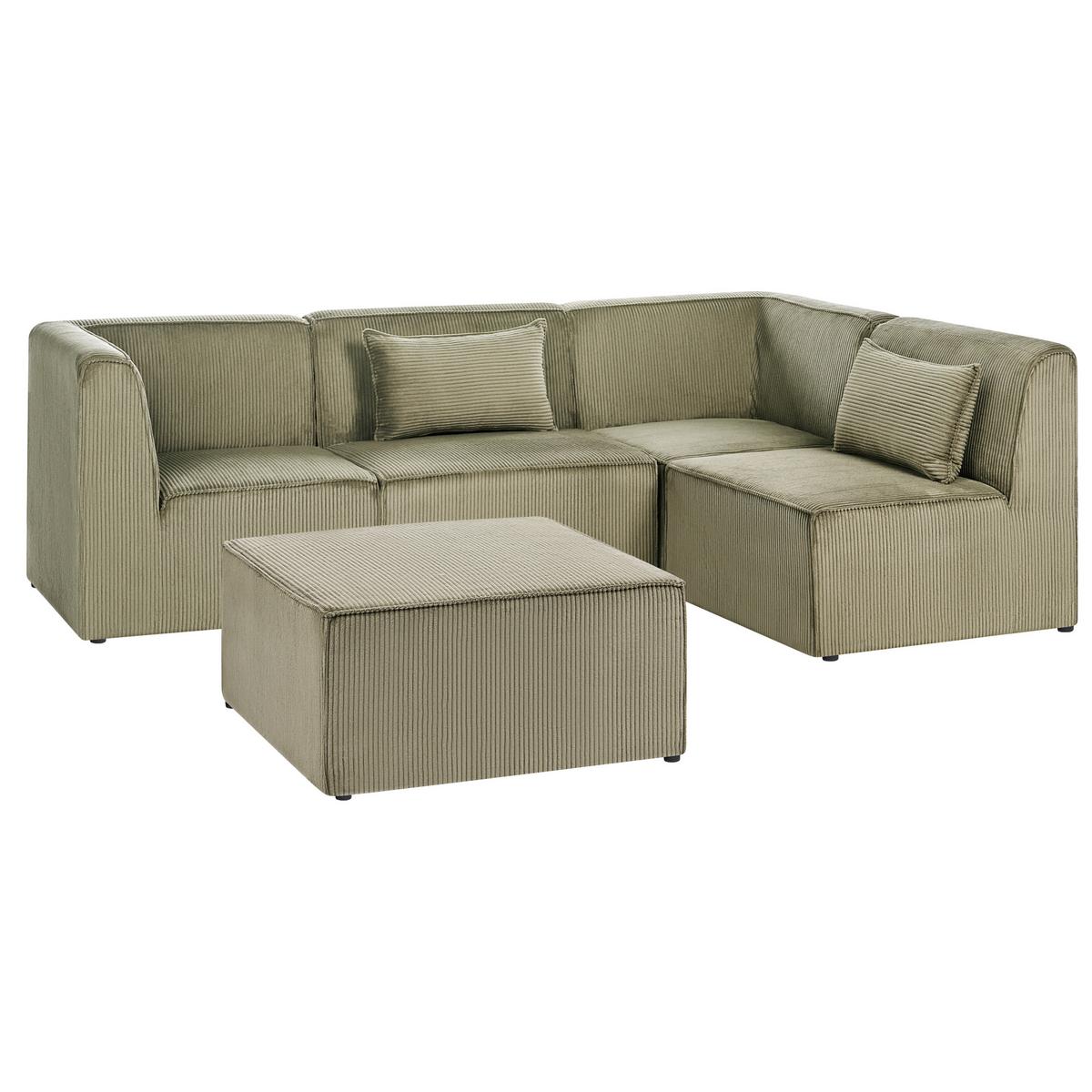 ECKSOFA Modul 4-Sitzer linksseitig Grün Cord mit Ottomane Lemvig - Grün, Textil (250/166cm) - Beliani