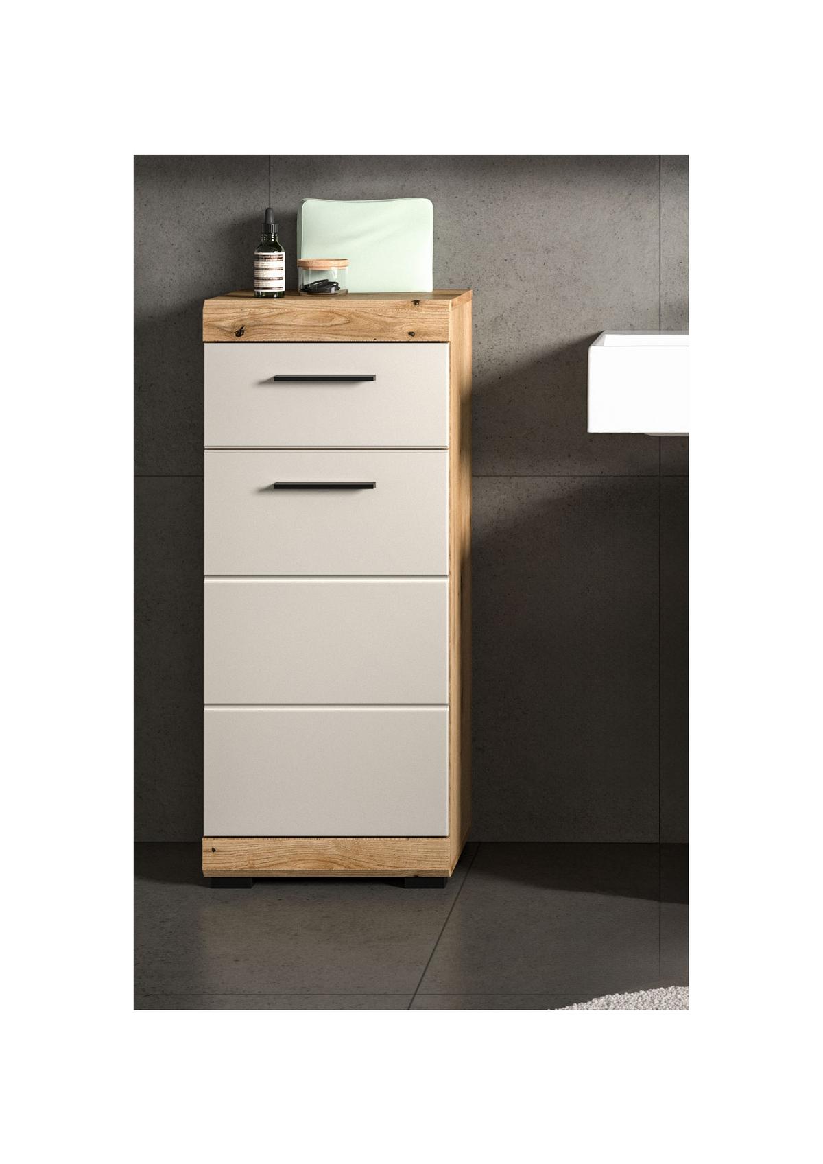 BADKOMMODE Sand Kashmir, Eiche, Badschrank 37 x 88 cm mit Vollauszug - Kastanienfarben/Kaschmir, Holzwerkstoff/Kunststoff (37/88/31cm) - Inn.Furn