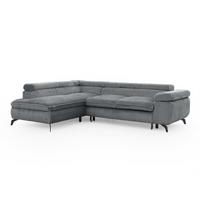 ECKSOFA mit Schlaffunktion und Bettkasten Bonnie aus Grau Cord-Stoff mit verstellbaren Kopfstützen und Armlehne - Ottomane links - Schwarz/Grau, Holz/Textil (275/210cm) - S-Style Möbel