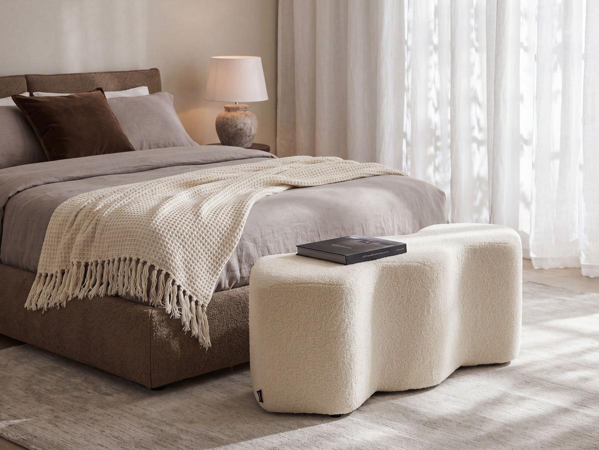 POLSTERBANK Bouclé Cremeweiß Littleton - Creme, Textil (86/38/30cm) - Beliani