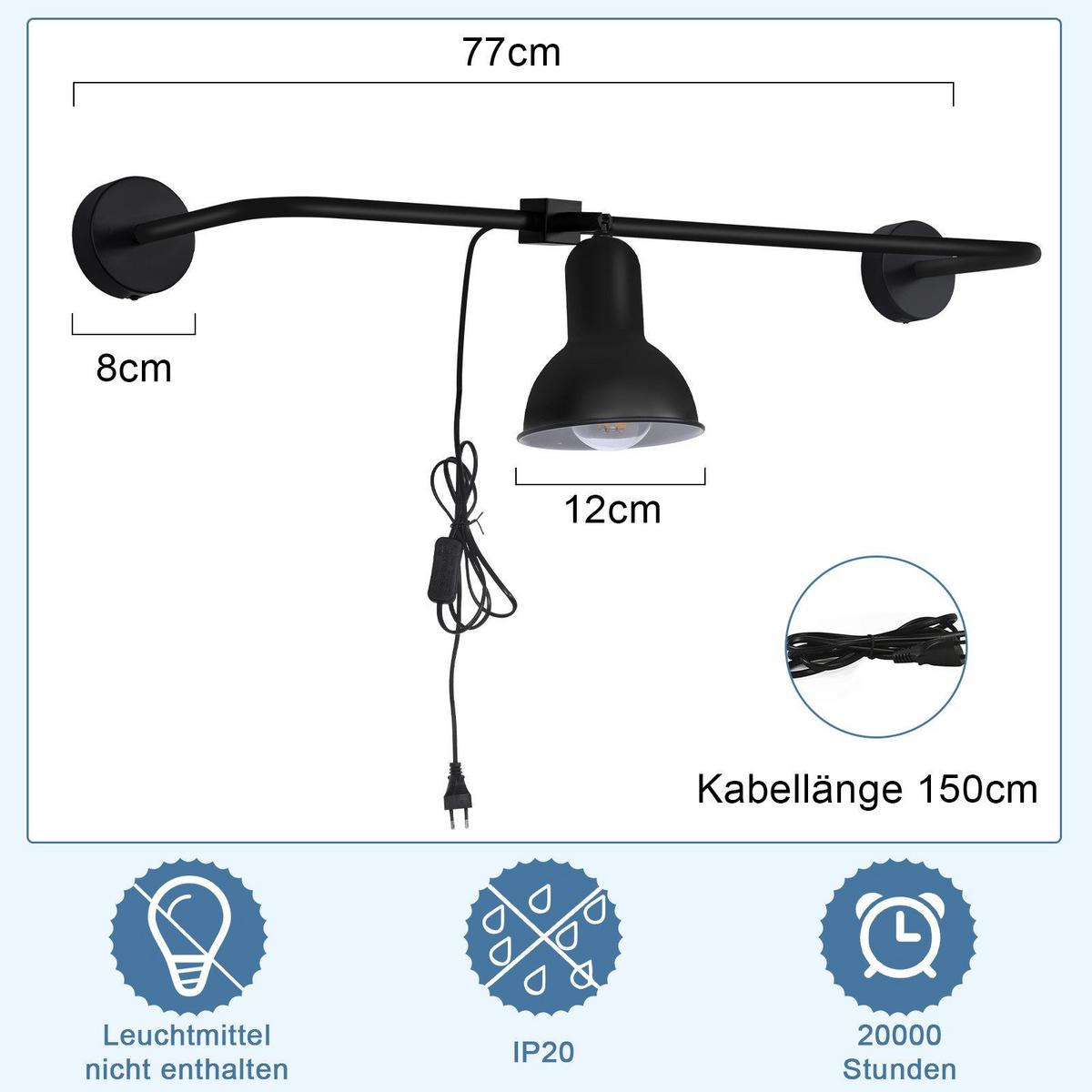 WANDLEUCHTE Frida - Schwarz, Metall (8/8/77cm) - Nettlife