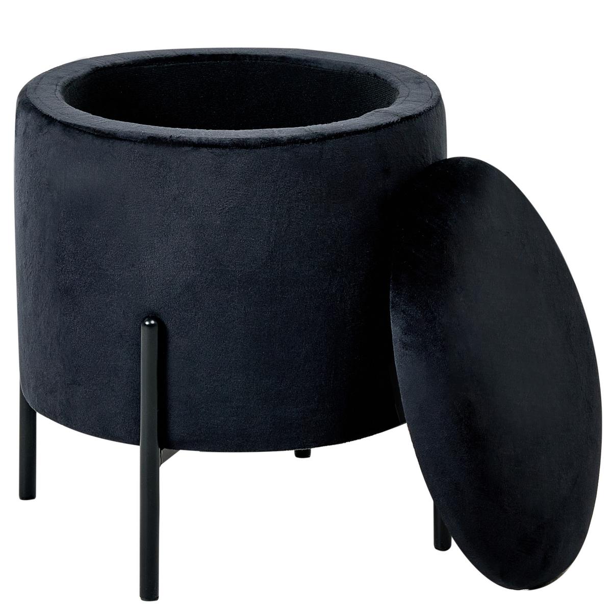 POUF mit Stauraum Samtstoff Schwarz Wenona - Schwarz, Textil (37/40/37cm) - Beliani