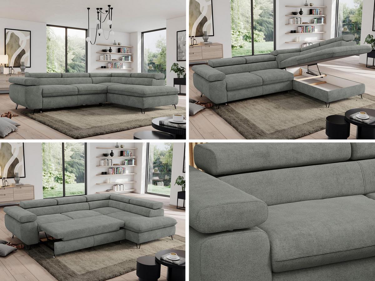 ECKSOFA PEDRO L Grau Struktur - Rechts Seite - Schwarz/Grau, Textil/Metall (273/208cm) - MKS