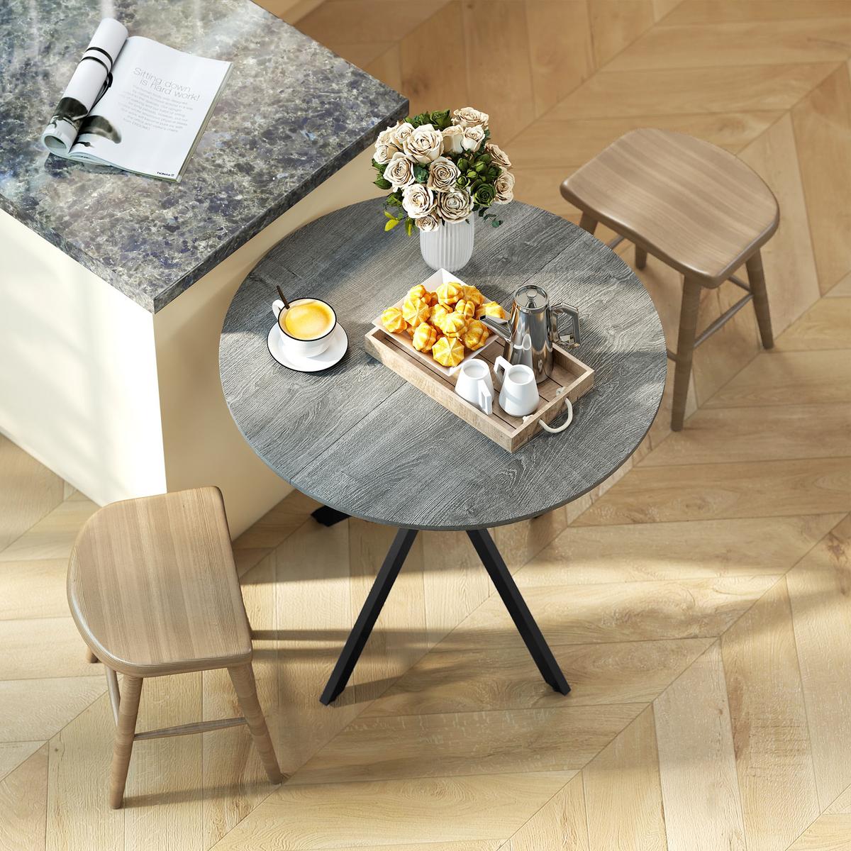 KÜCHENTISCH rund Grau 80/80/75 cm - Schwarz/Grau, Metall (80/80/75cm) - HOMCOM