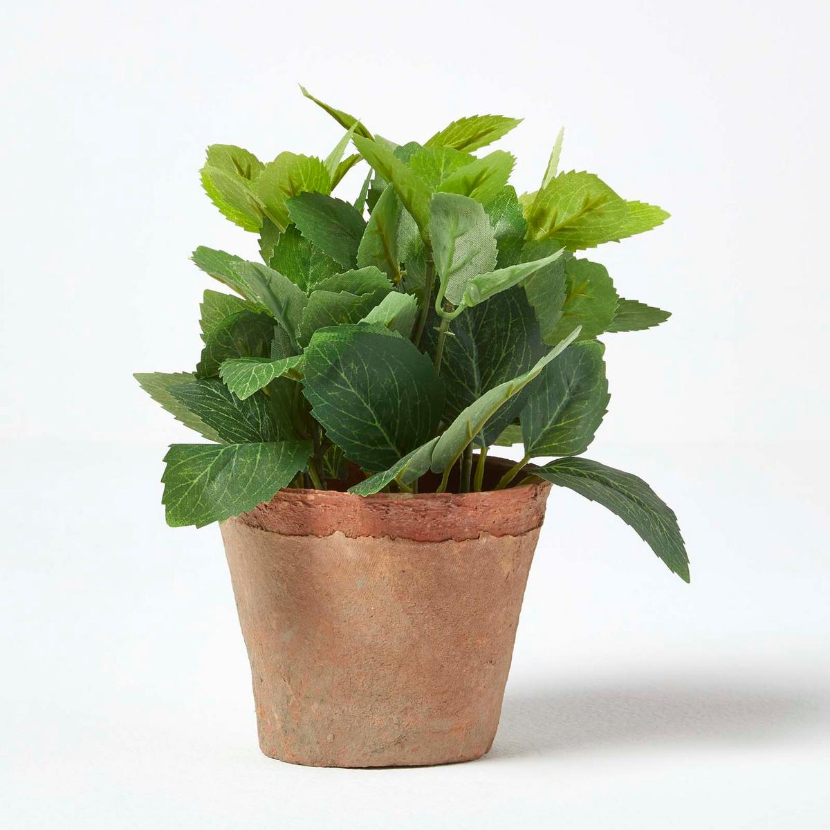 KUNSTPFLANZE Minze im Terrakotta-Topf, 17 cm - Grün, Kunststoff (17cm) - Homescapes