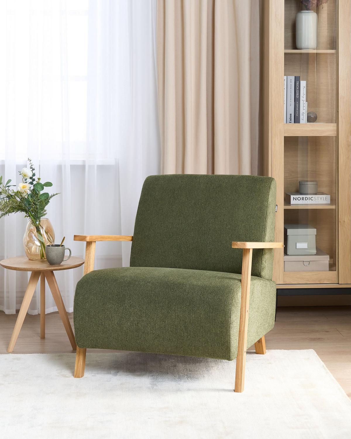 SESSEL Grün Lesja - Hellbraun/Grün, Textil (77/79/90cm) - Beliani