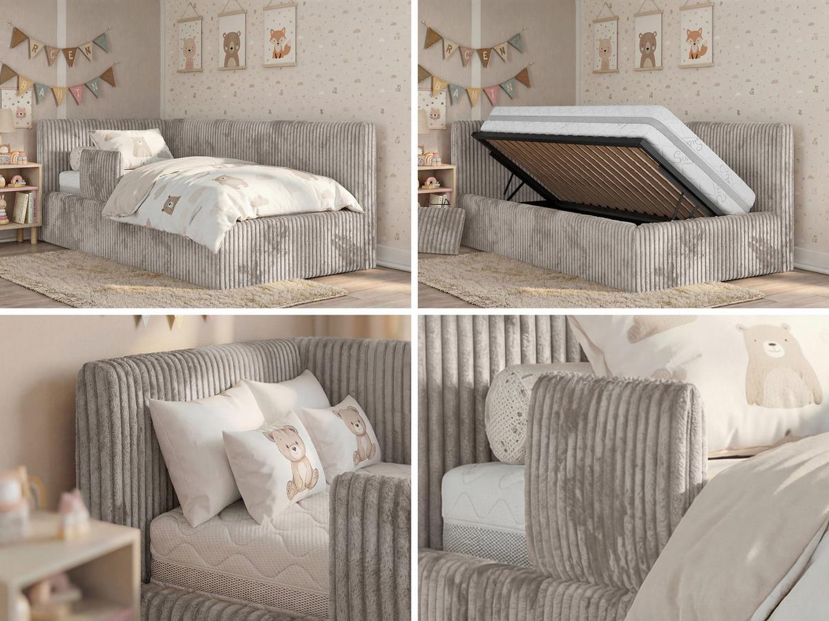 POLSTERBETT TILVO ALTA 90/200 - Hellbraun Cord - Multitaschenfederkernmatratze - Links - Hellbraun, Textil (90/200cm) - MKS