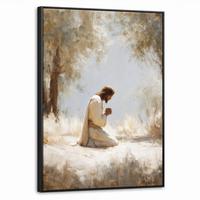LEINWAND Bilder mit Rahmen - Jesus - Kniend - Waldlandschaft - Betend - 70x100 - Beige, Textil (70/100cm) - MuchoWow