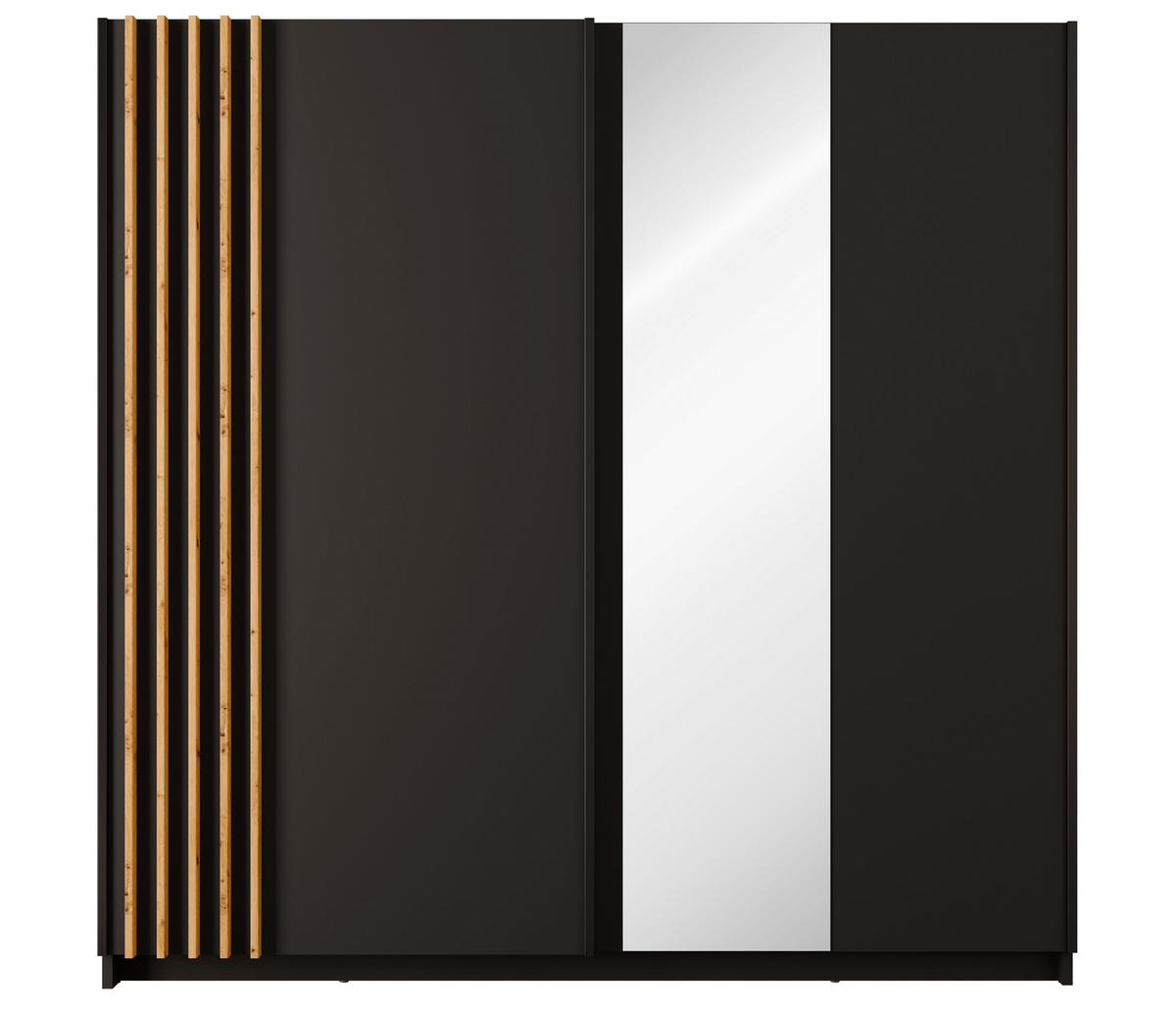 KLEIDERSCHRANK Beralto Schwarz 200/198,5/63,5 cm – mit Spiegel und Lamellenfront - Schwarz, Holzwerkstoff (200/198.5/63.5cm) - AX Living