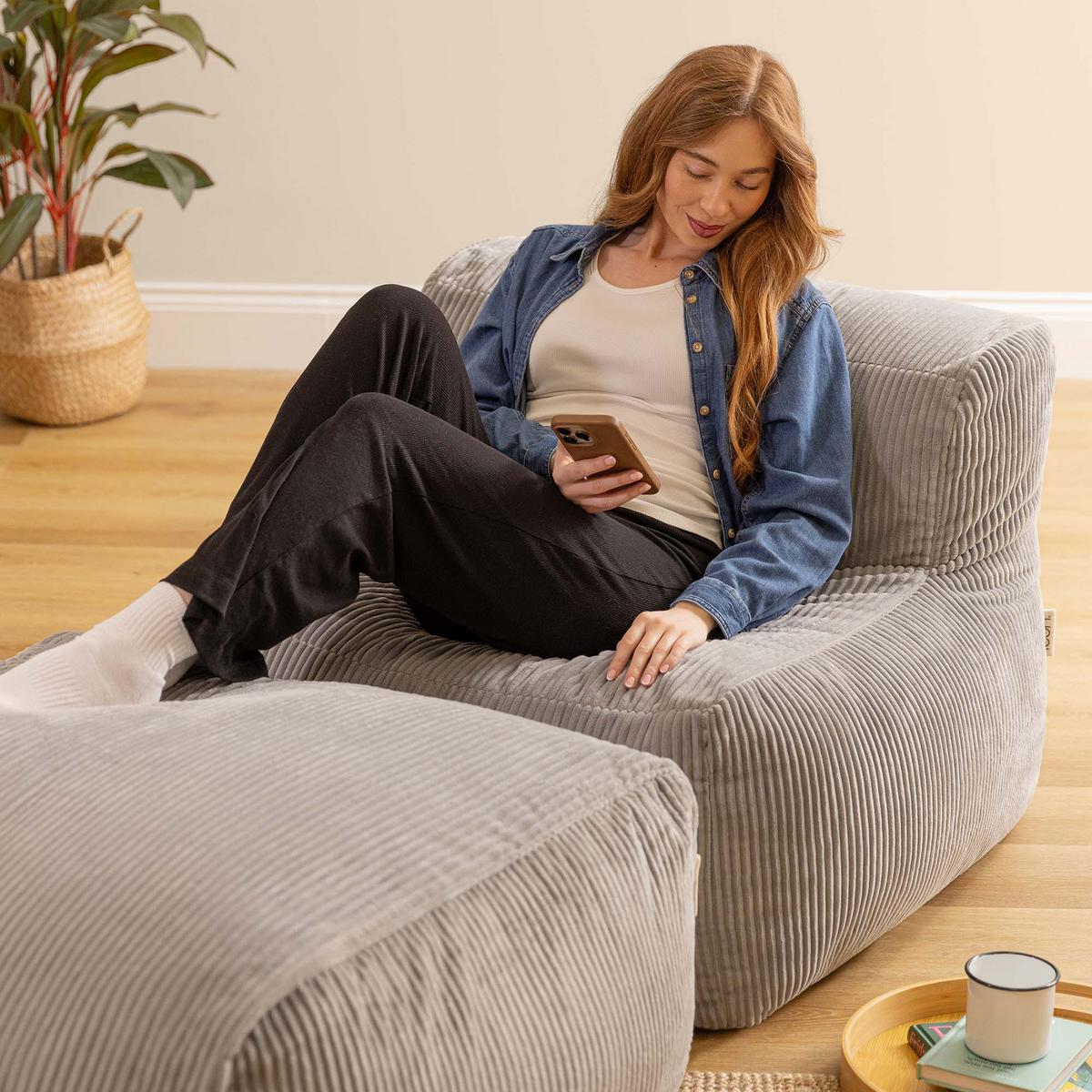 SITZSACK-SOFA 2-tlg.: Ecksessel, Fußstütze - Grau, Textil (185/46/95cm) - icon