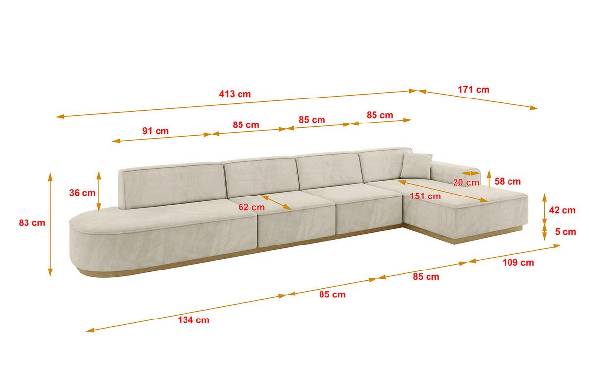 ECKSOFA Ottomane Rechts IREA-L3-v2 - 413x171x83 cm Dunkelgrau - Ecru, Holzwerkstoff/Textil (171/413cm) - ALTDECOR